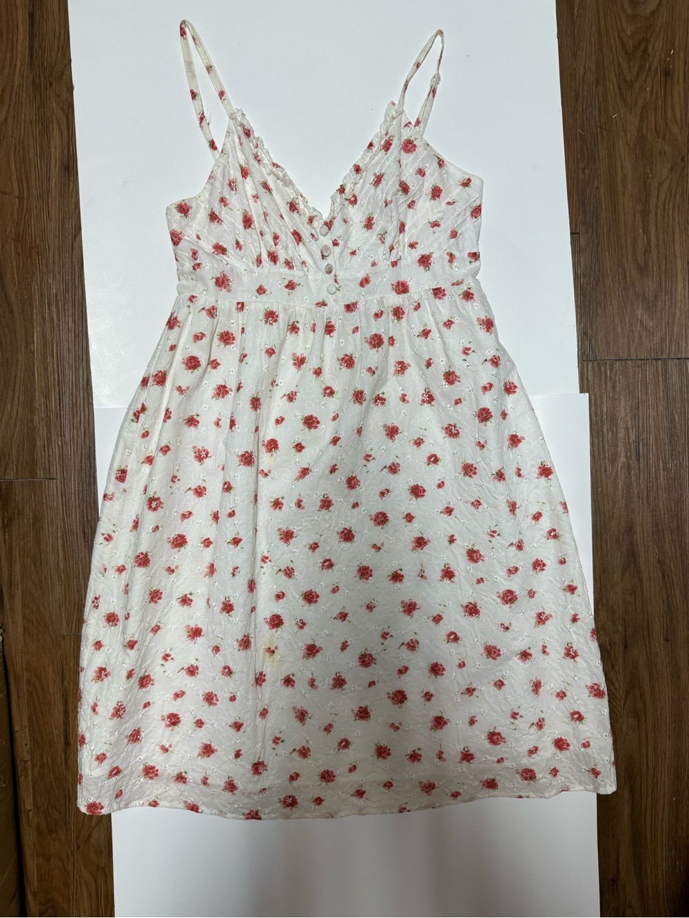 Guess White Dress with Coral Floral Print and Embroidery